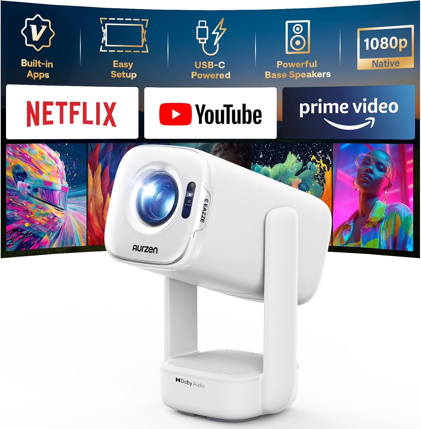 Aurzen D1 Air Portable Projector, Built-in Netflix App, ToF Focus, Native 1080P, 16W Dolby Audio, 65W+ USB-C Power — image 7