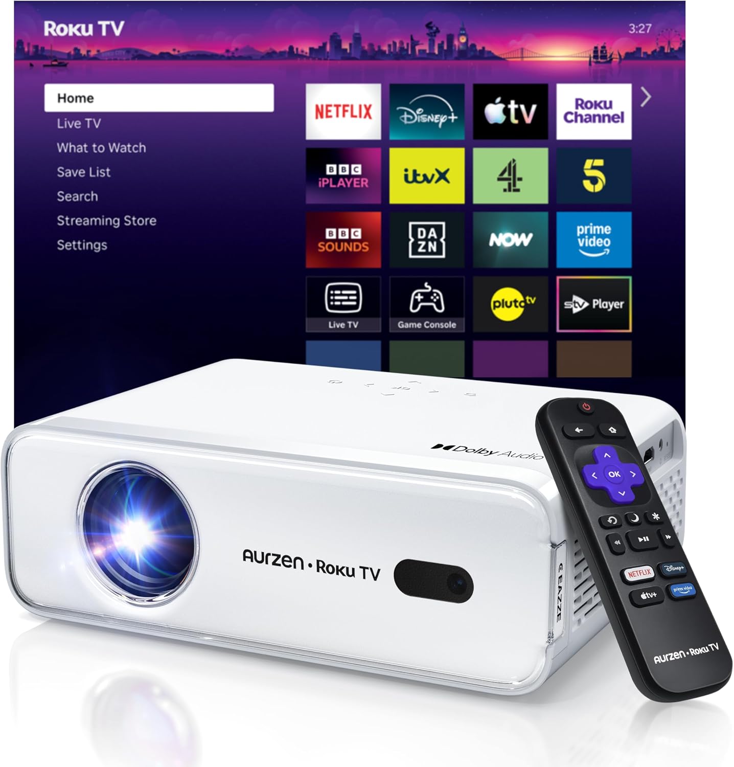 Aurzen Roku TV Projector for Bedroom, Roku Streaming Experience Built-in, 1080P FHD, Dolby Audio, Auto Focus & Keystone — image 7