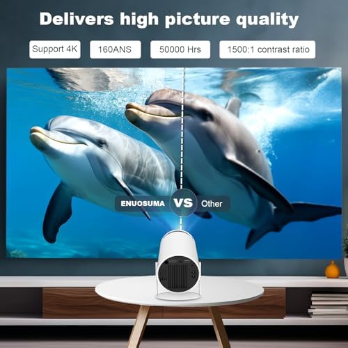 ENUOSUMA Mini Projector, Support 4K 1080P, Dual Band WiFi6 5G Wireless, Bluetooth 5.0, Android 11, 200 ANSI Lumens, 180° Rotatable — image 2
