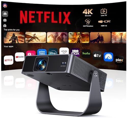 PUTRIMS Smart Projector, Compatible with Netflix/Disney/Live TV & 330° Rotatable, Mini Portable 4K Auto Focus & 6D Keystone, 1080p 30000 Lumen WiFi Bluetooth for Garden