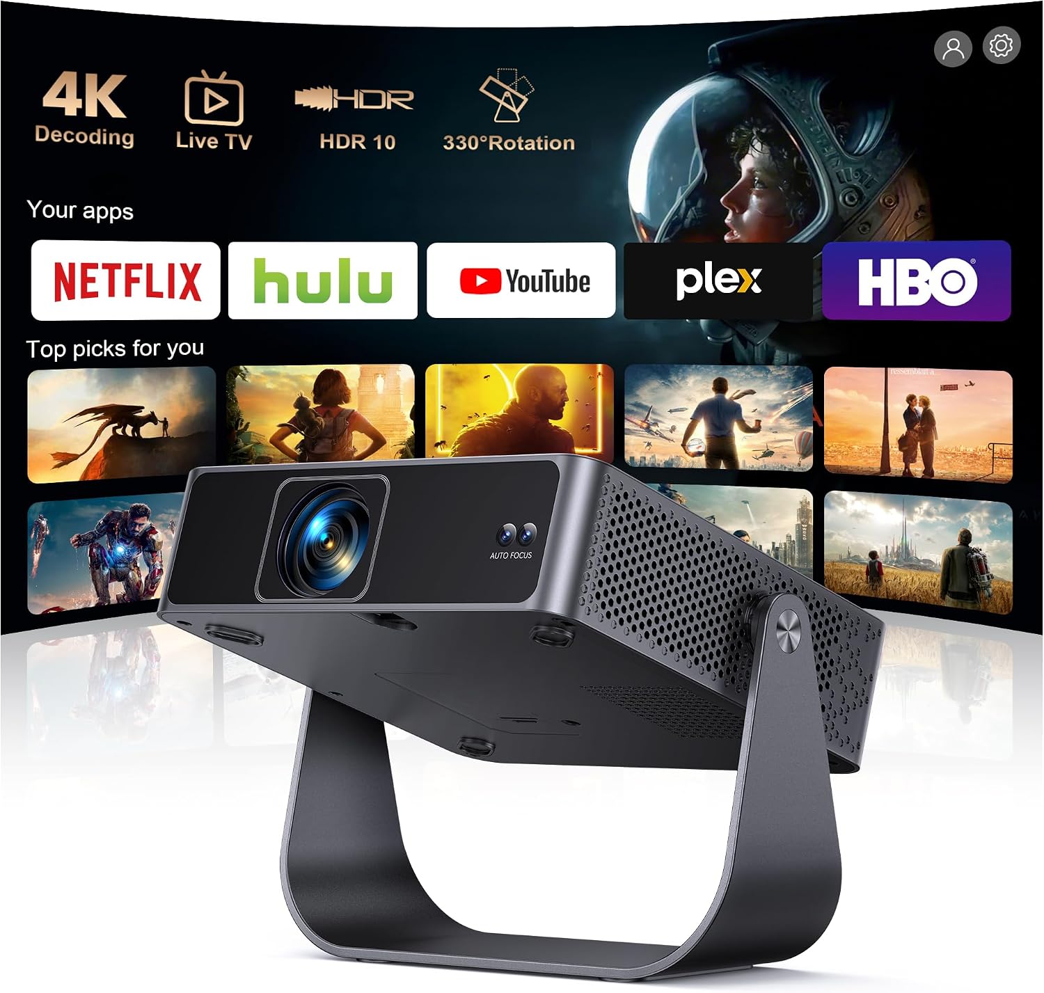 PUTRIMS Smart Projector, Compatible with Netflix/Disney/Live TV, 330° Rotatable, Native 1080p, 30000 Lumen, WiFi Bluetooth — image 7