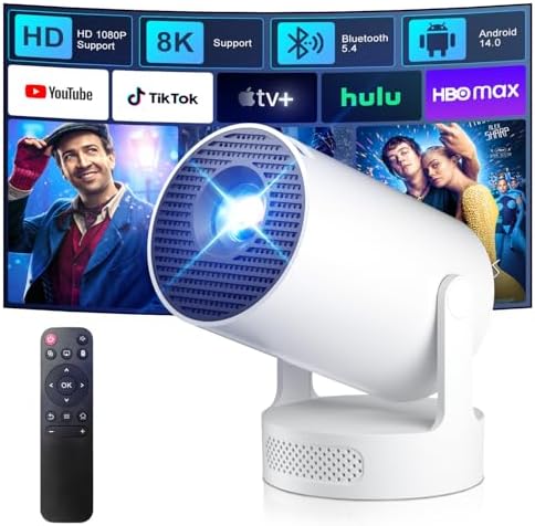 Salange HY300Ultra Smart Projector, Android 14 Built-in Apps, 4K & 8K Support, WiFi 6 Bluetooth 5.4, Auto Vertical Keystone