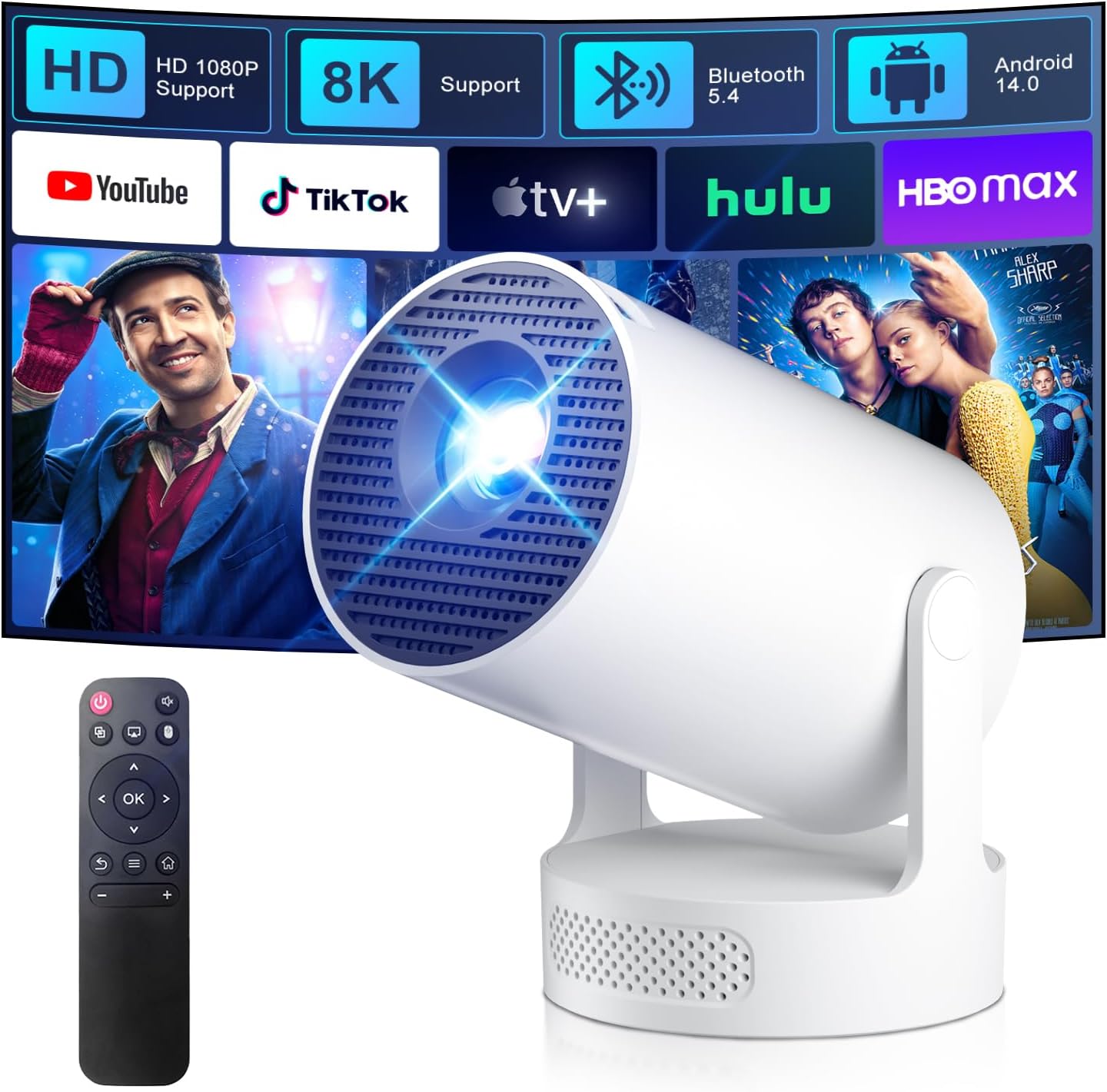 Salange HY300Ultra Smart Projector, Android 14 Built-in Apps, 4K & 8K Support, WiFi 6 Bluetooth 5.4, Auto Vertical Keystone — image 7