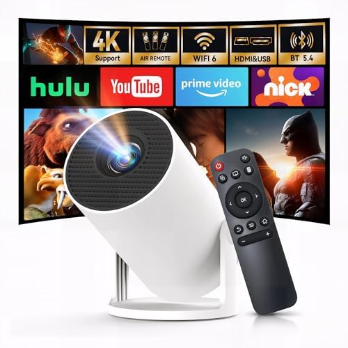 WEMI HY300Pro Mini Projector, Smart Projector WiFi 6 Bluetooth, Native 720P, 4K Support, Android TV, Phone Mirroring